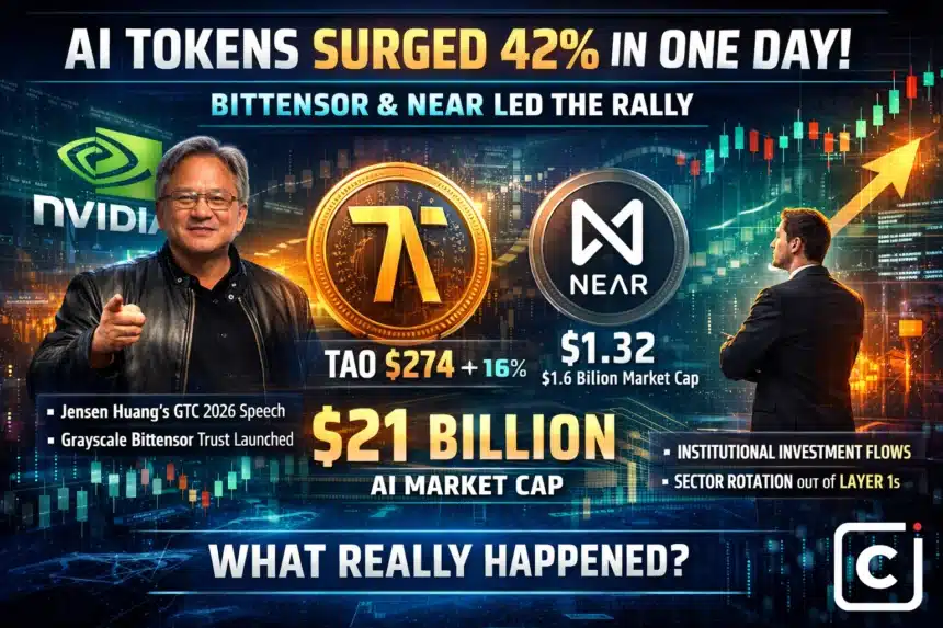 AI Tokens Surged 42% in One Day. Bittensor and NEAR Led It. Here Is What Actually Happened.
