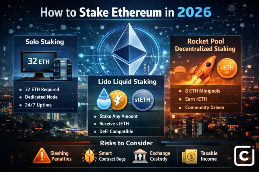 How to Stake Ethereum in 2026: Solo Staking, Lido, and Liquid Staking Explained