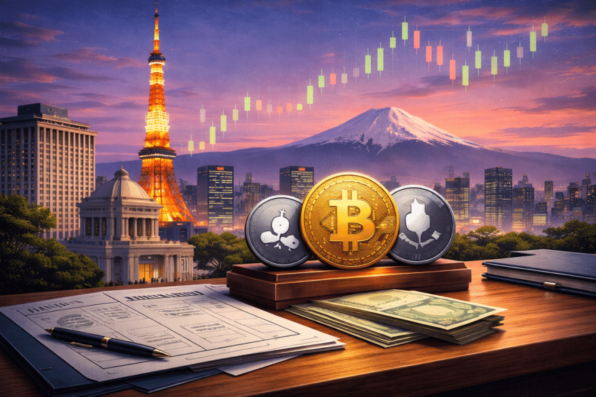 Japan cabinet building with digital financial instruments and crypto assets representing the FIEA reclassification of crypto as a financial instrument in April 2026
