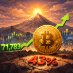 Bitcoin price chart showing 71783 dollars ahead of CPI release with a downward arrow showing 43 percent gap below the October 2025 all time high of 126198 dollars