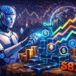 AI robot executing DeFi strategies on Ethereum blockchain with ERC-8211 smart contract interface showing autonomous transaction batching with safety constraints in 2026