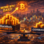 BlackRock IBIT Bitcoin ETF trading floor with 55 billion AUM display and daily volume exceeding Coinbase representing institutional Bitcoin market structure shift in 2026