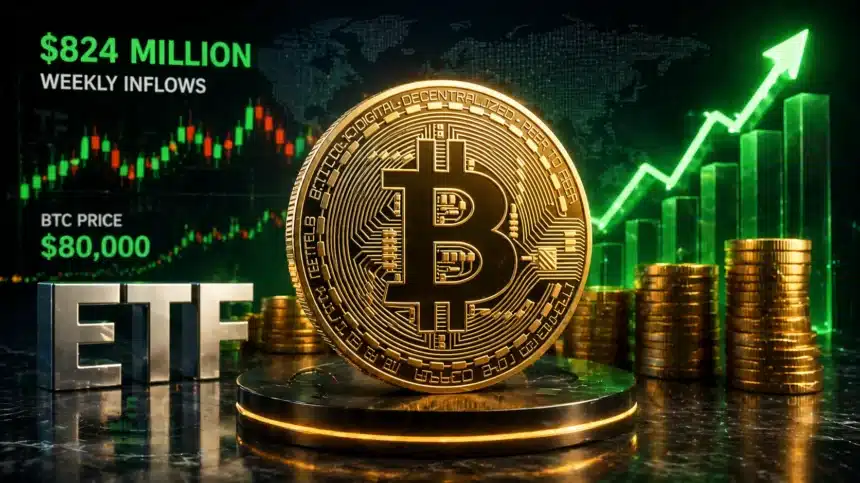 Bitcoin ETFs Post $824 Million Week as BTC Tests $80,000 | The Central Bulletin