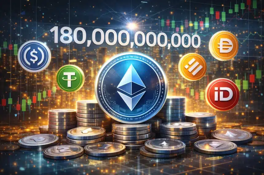 Ethereum Stablecoin Supply Hits $180 Billion All Time High