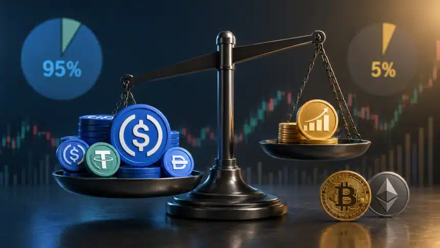 Stablecoins currently account for approximately 95% of the broader stablecoin universe, despite tokenized money market funds offering higher yields.