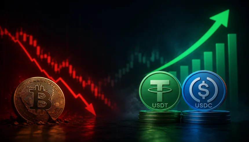 Traders once again prefer dollars over bitcoin, as evident from the rising dominance of USDT and USDC in the market.