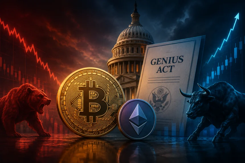 The GENIUS Act has implications beyond stablecoin regulation, potentially repricing Bitcoin's monetary premium and influencing its value proposition in the market.