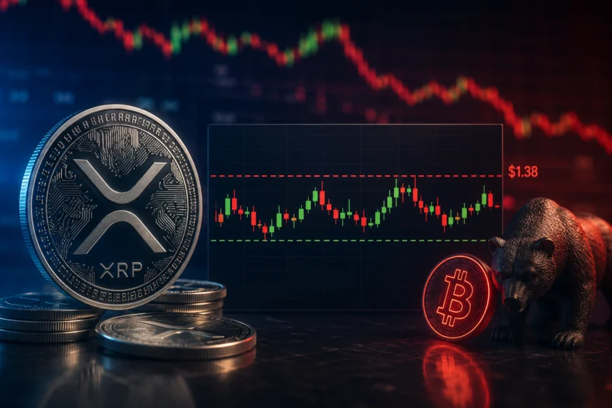 XRP price stabilizes near $1.32 after a failed breakout attempt, highlighting a narrowing trading range between $1.30 and $1.38.