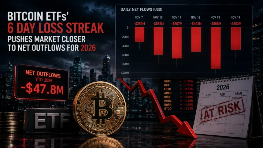 Bitcoin ETFs' 6 day loss streak pushes market closer to net outflows for 2026