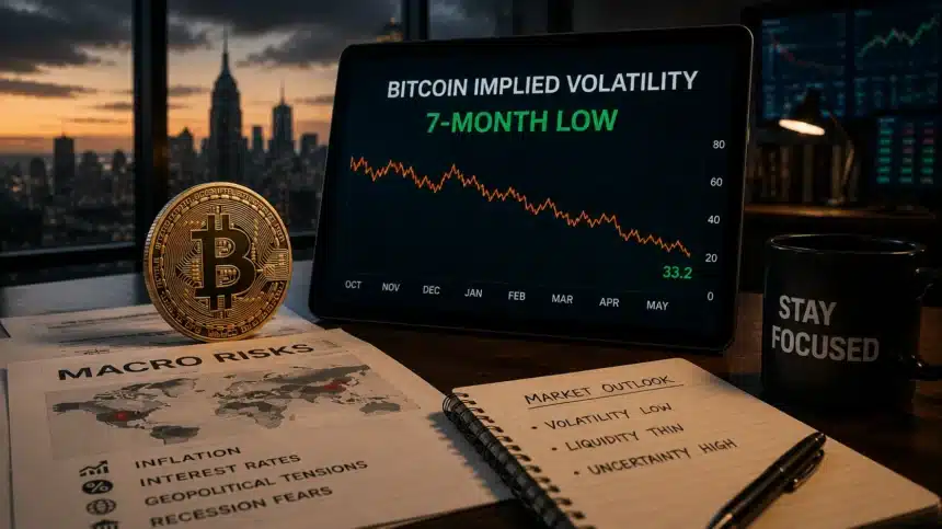 Bitcoin implied volatility drops to 7-month low despite macro risks