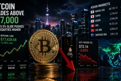 Bitcoin trades above $77,000 as oil's 5% slide pushes Asian equities higher