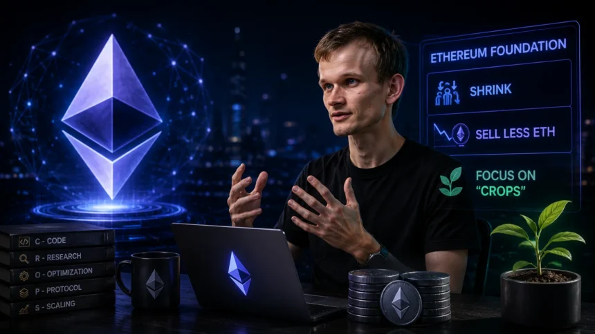 Buterin says Ethereum Foundation will shrink, sell less ETH, and focus on 'CROPS'