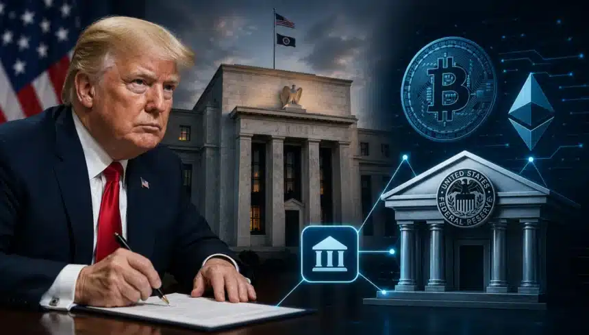 Donald Trump issued a directive to the Federal Reserve Board to reassess master account access for non bank financial institutions, specifically targeting crypto firms.