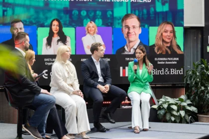 Panel discussion titled Navigating MiCA, the road ahead, at the Nordic Blockchain Conference 2026 in Stockholm