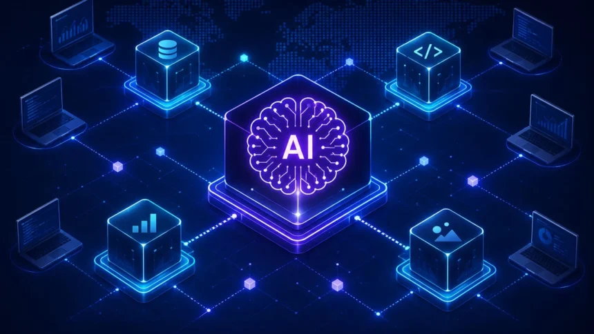 Decentralized AI platform interface illustration