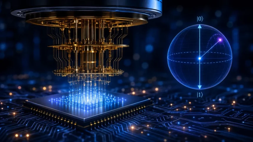 Quantum computing processor and qubit illustration