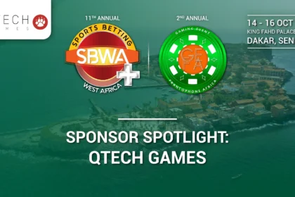 QTech Games sponsor spotlight banner for the SBWA+ Summit and GEFA 2026 in Dakar, Senegal