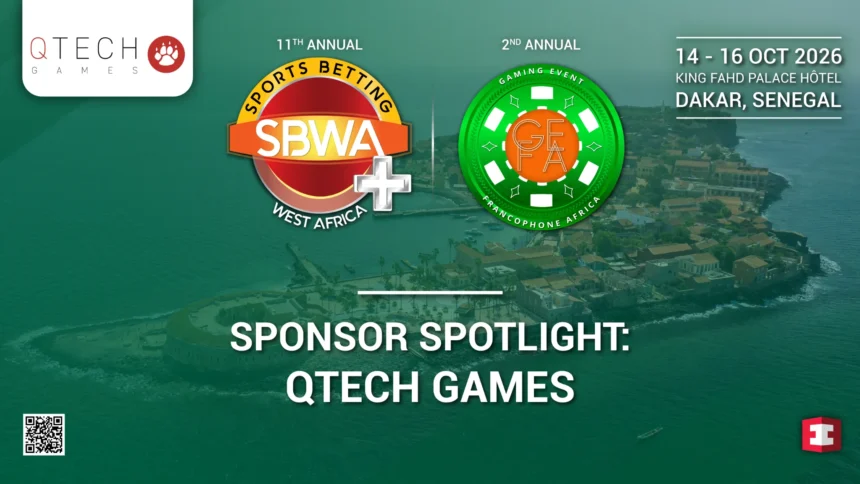 QTech Games sponsor spotlight banner for the SBWA+ Summit and GEFA 2026 in Dakar, Senegal