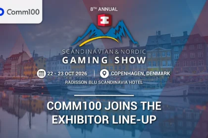 Comm100 exhibitor spotlight banner for SNGS 2026 in Copenhagen, Denmark on 22 and 23 October