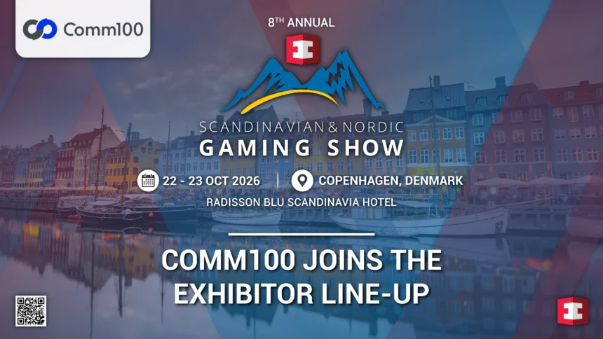 Comm100 exhibitor spotlight banner for SNGS 2026 in Copenhagen, Denmark on 22 and 23 October