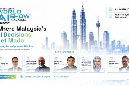 World AI Show Malaysia 2026 banner for the 48th Global Edition in Kuala Lumpur on 9 and 10 September, listing the top five speakers