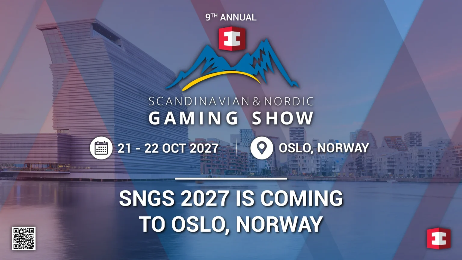 SNGS 2027 banner announcing the 9th annual Scandinavian and Nordic Gaming Show in Oslo, Norway on 21 and 22 October 2027